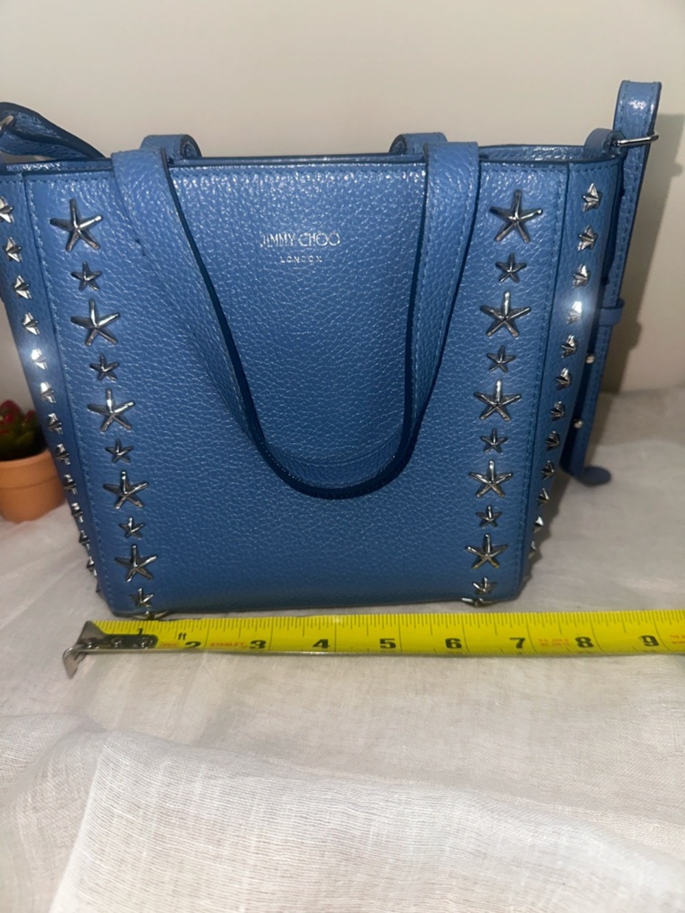 Authentic Jimmy Choo Mini Pagasi Blue Star-Embellished Leather 2-Way Crossbody - Picture 13 of 16